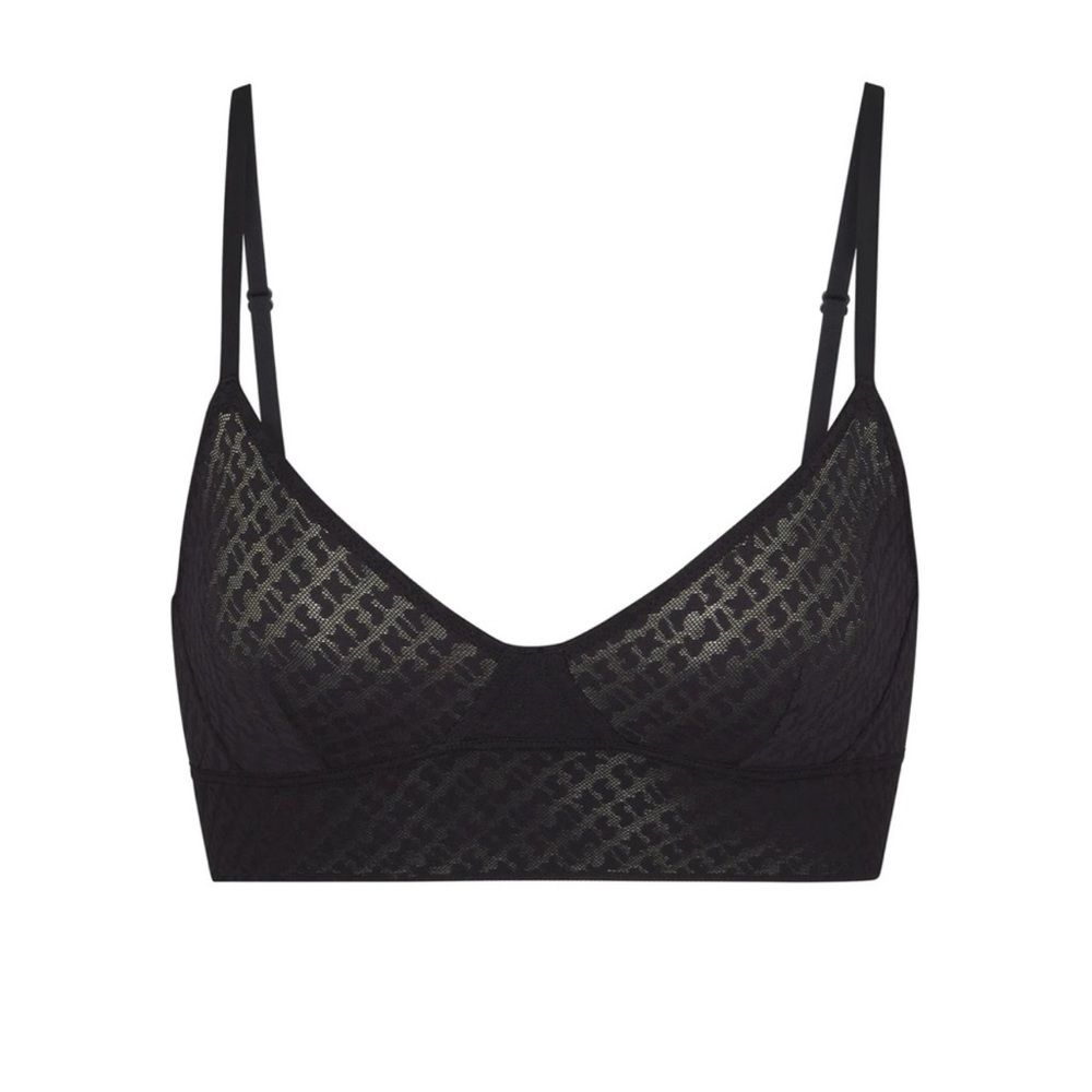 SKIMS Logo Mesh Foil Triangle Bralette in Onyx